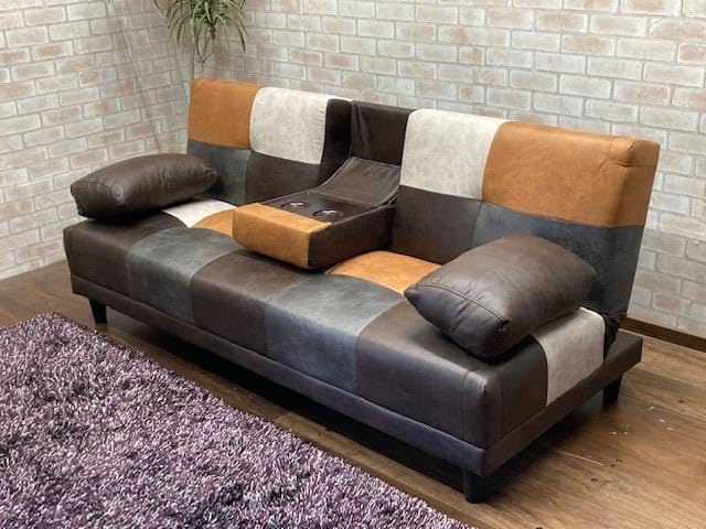 ソファーベッド 小テーブル レザーファブリック ソファ F00171_